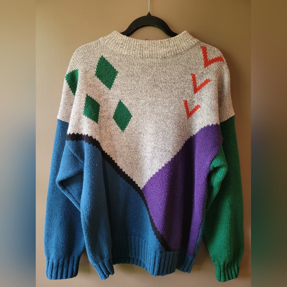 Vintage - Grandpa Sweater - Colorful Geometric Shapes - Medium